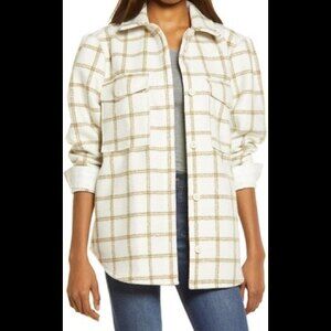 Treasure & Bond Plaid Puff Sleeve Shirt Jacket In Ivory Carsonpane size M
